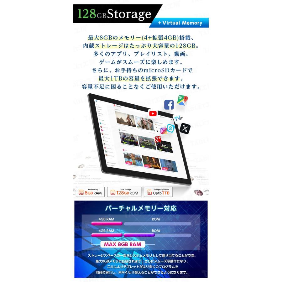 【新モデル★レビューでケース特典】タブレット 10インチ 128GBROM 本体 WidevineL1対応 8GBRAM タブレットpc Android wi-fiモデル Wi-Fi p-20 タブレット端末｜tabhonpo｜10