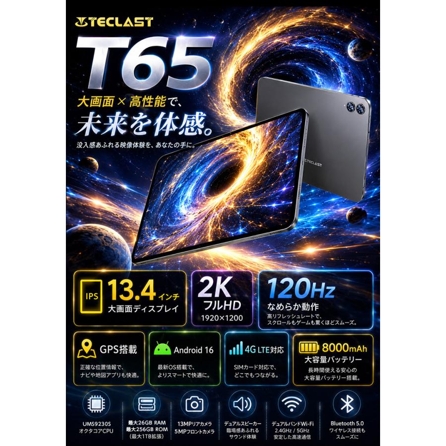 TECLAST 大画面 4GLTE【今だけケース付☆】GPS対応 Android16 SIM