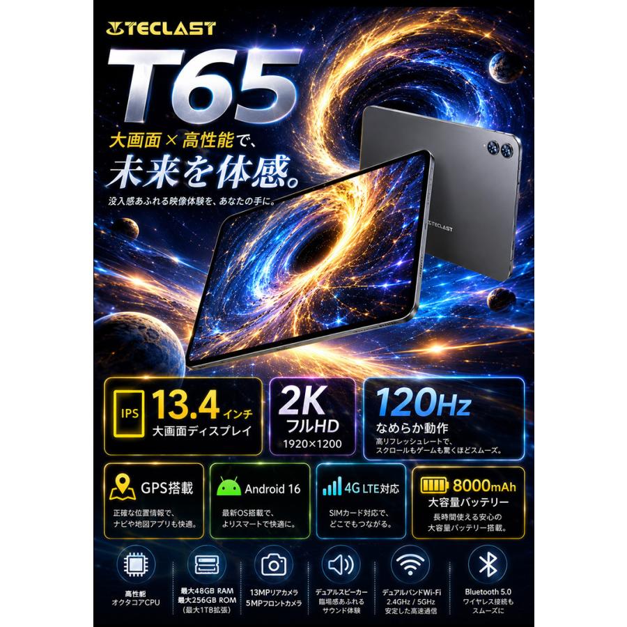 TECLAST 限定2000円OFF☆大画面 4GLTE【最大48メモリ】GPS Android16