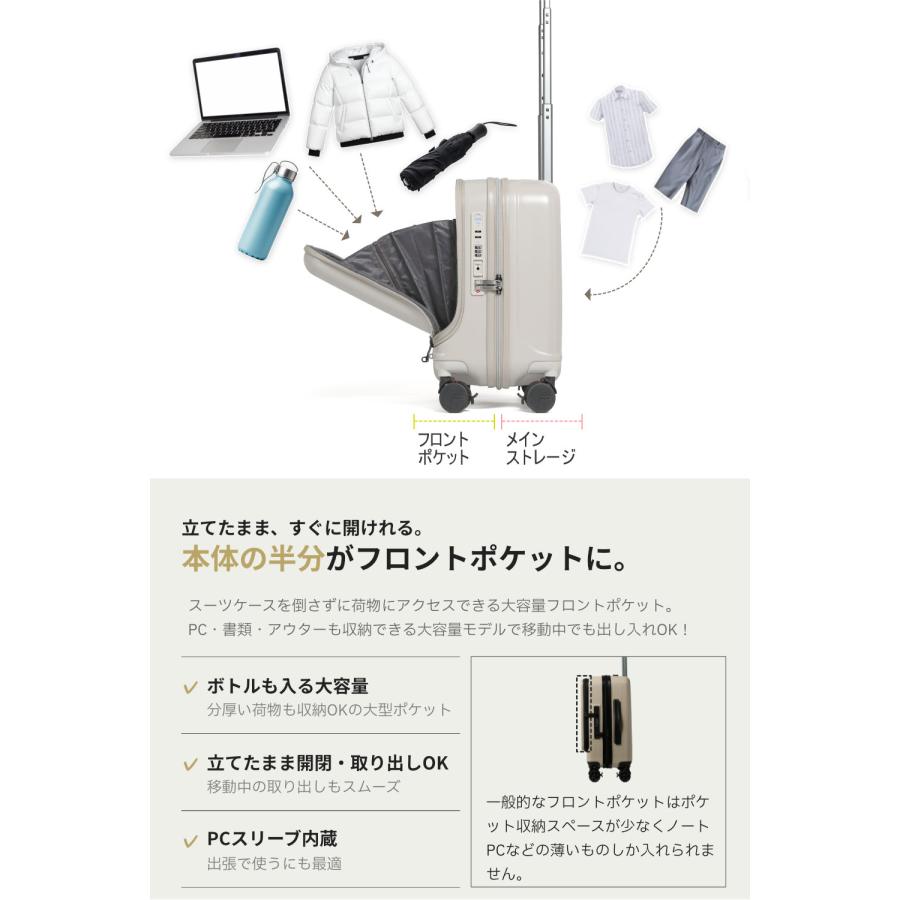スーツケース SS キャリーケース 機内持ち込み フロントオープン ビジネス 軽量 ストッパー 交換用キャスター 静音 tsa 前開き コインロッカー 出張 一泊二日 | PROEVO | 14