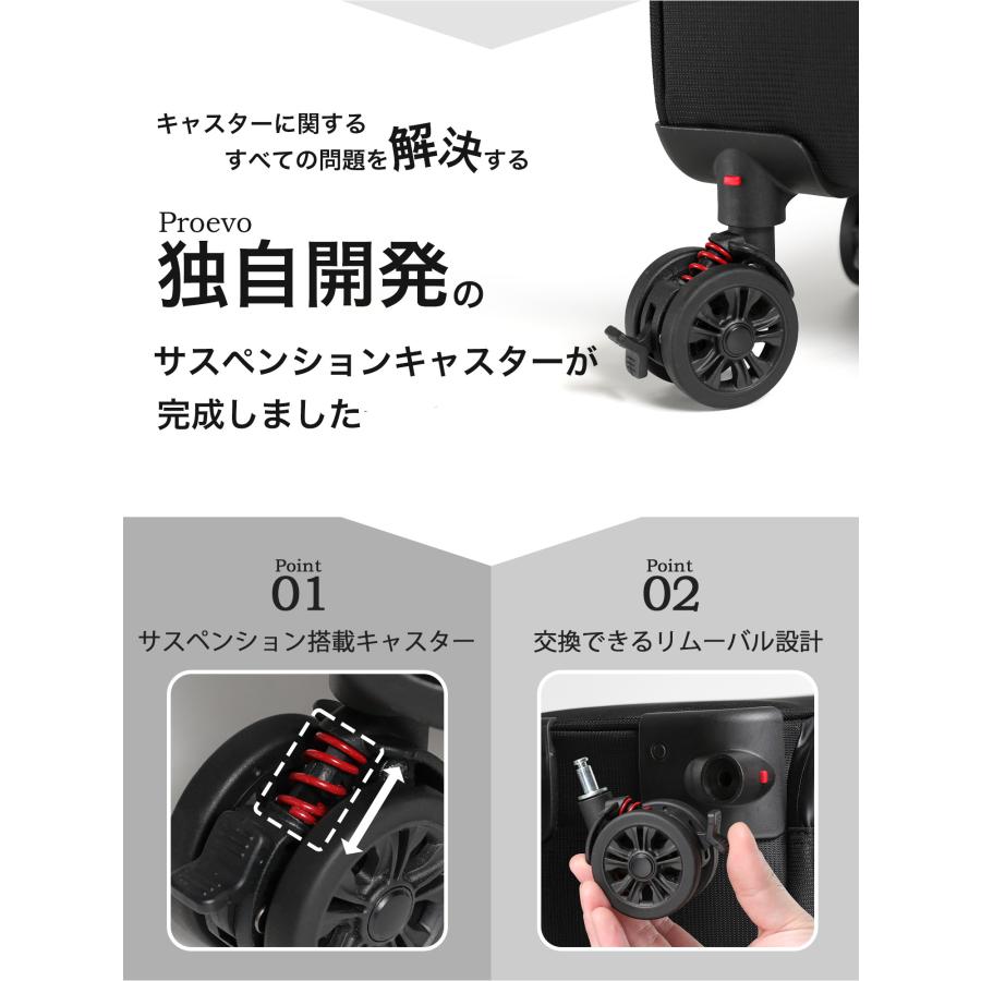スーツケース キャリーケース 機内持ち込み ソフトキャリー 横型 Sサイズ s フロントオープン 取り外しキャスター ストッパー ビジネス 出張 2泊3日 爆買 | PROEVO | 05