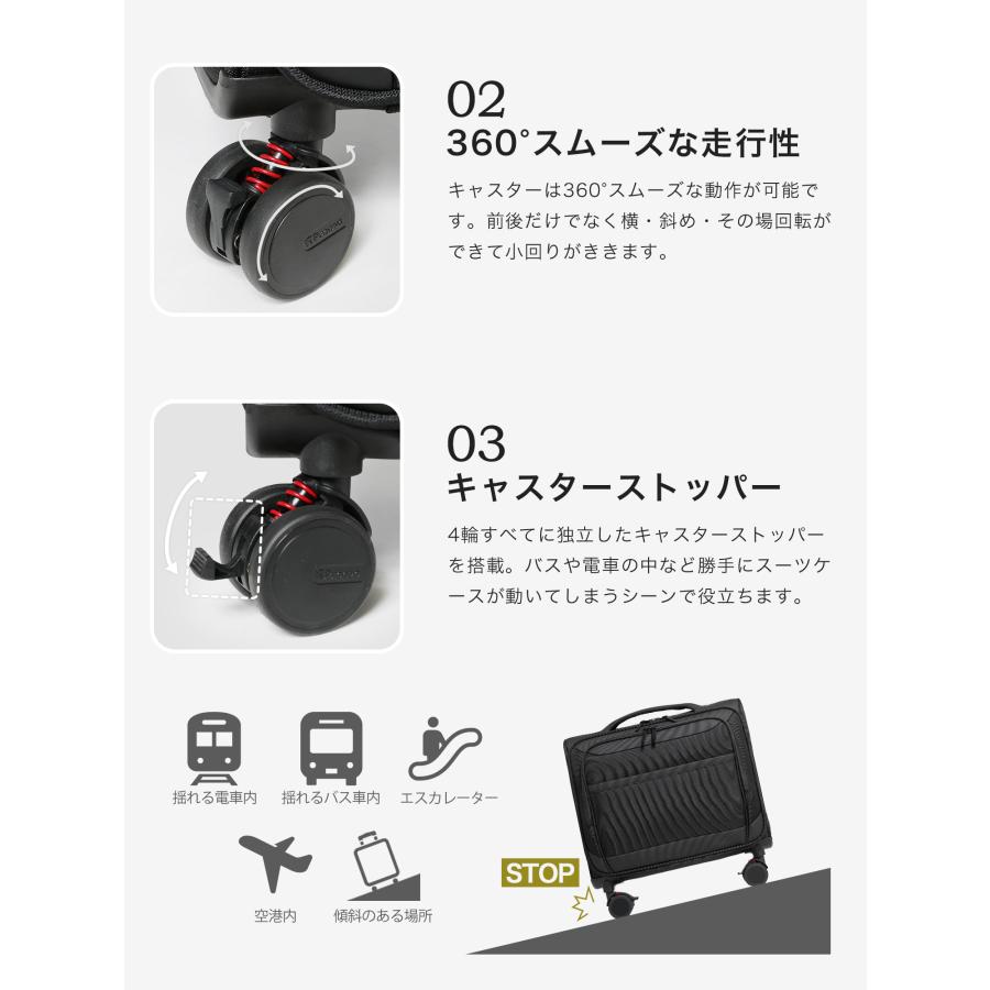 スーツケース キャリーケース 機内持ち込み ソフトキャリー 横型 Sサイズ s フロントオープン 取り外しキャスター ストッパー ビジネス 出張 2泊3日 爆買 | PROEVO | 09