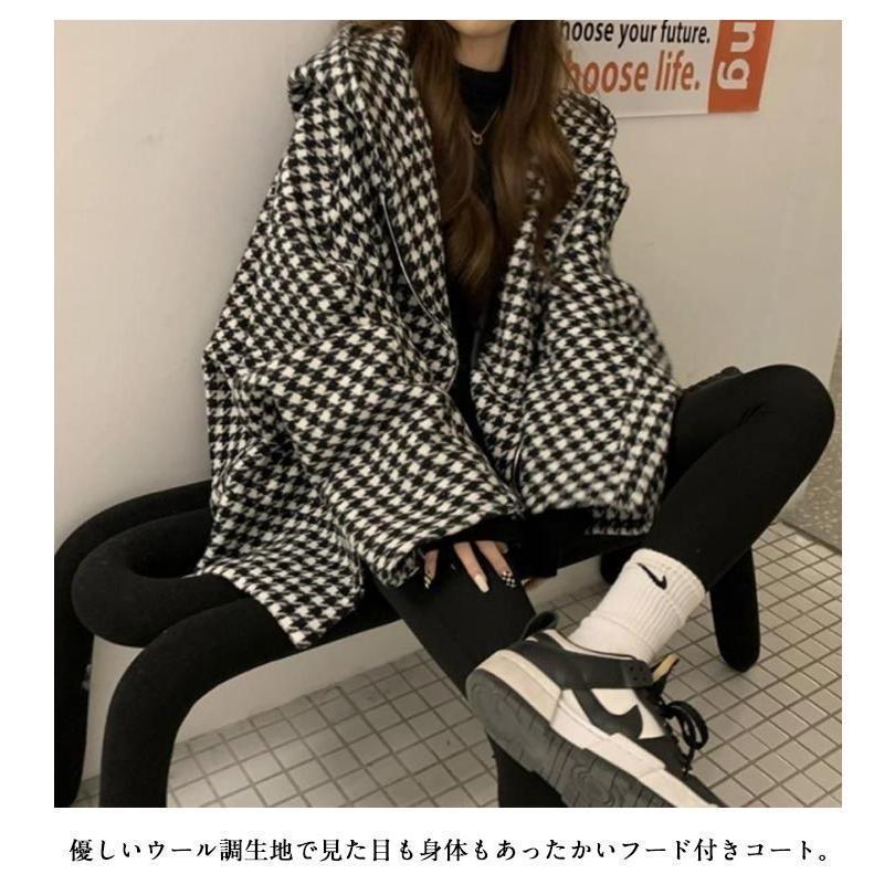 チェック柄 コート フード付き レディース 長袖 ジャケット アウター
