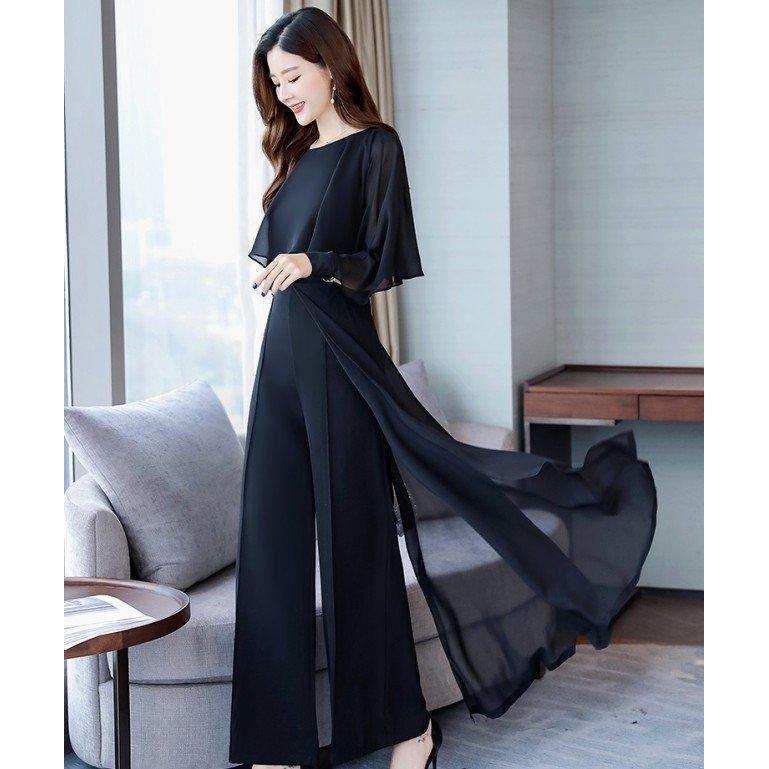 パンツドレス 結婚式 お呼ばれドレス 黒 韓国 パーティードレス