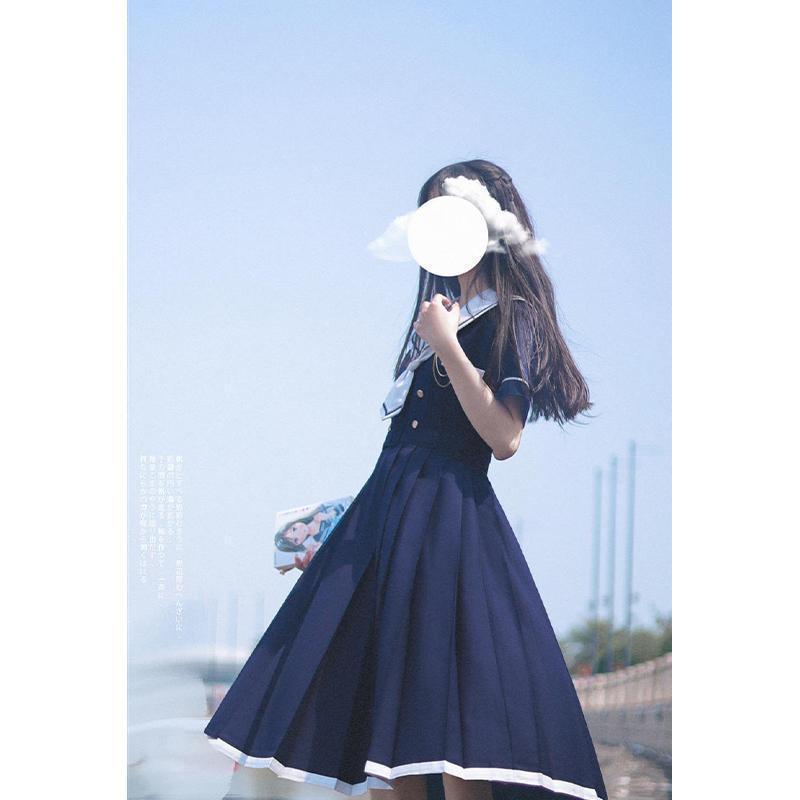 セーラーワンピース レディース 半袖 ワンピース セーラー風 ロング