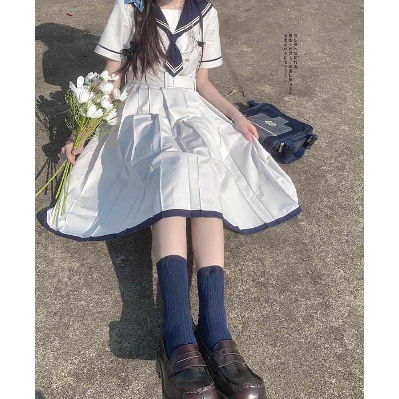 セーラーワンピース レディース 半袖 ワンピース セーラー風 ロング