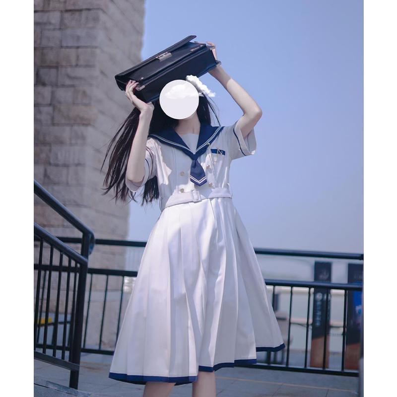 セーラーワンピース レディース 半袖 ワンピース セーラー風 ロング