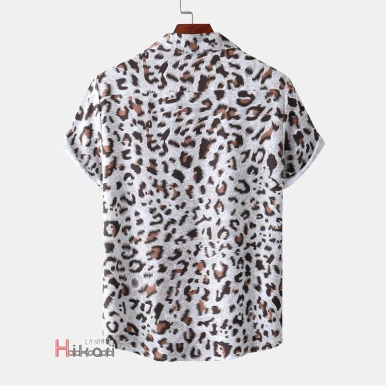 ヒョウ柄 メンズ シャツ 半袖 開襟シャツ オープンカラーシャツ