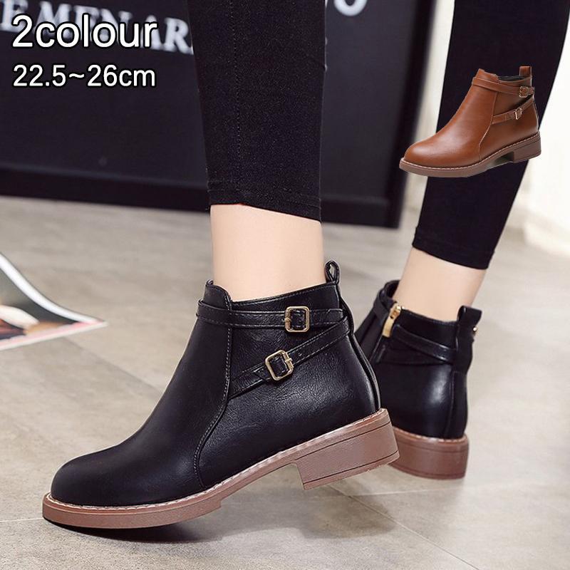 ショートブーツ レディース ローヒール 厚底 シューズ 靴 無地 カジュアルシューズ 美脚 歩きやすい 2018年秋冬新作 ショートブーツレディースローヒール厚底シューズ靴無地カジュアル