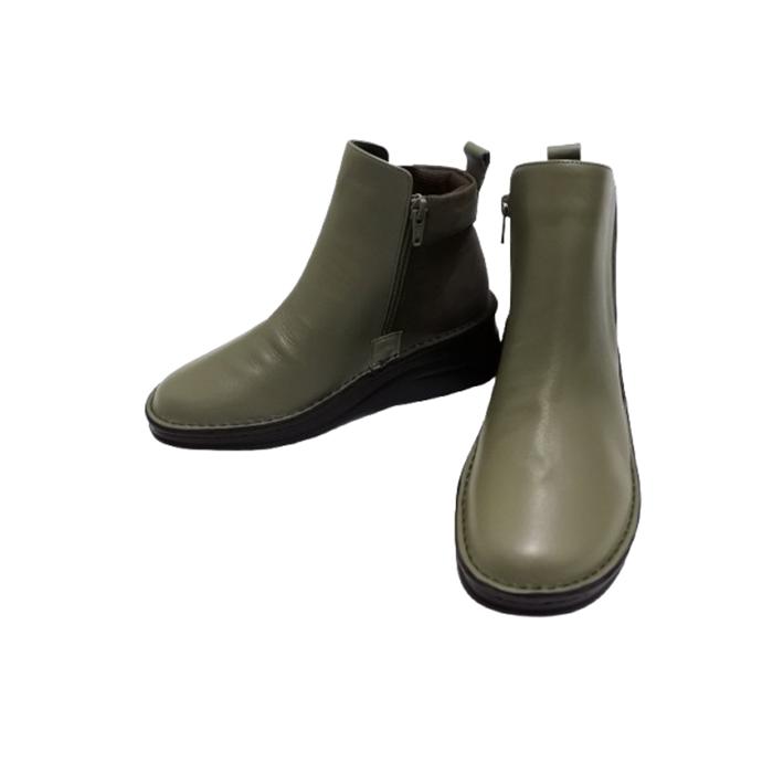 インコルジェ 7128 モスグリーンコンビ バイカラーショートブーツ 送料