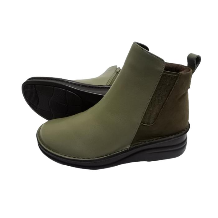 インコルジェ 7128 モスグリーンコンビ バイカラーショートブーツ 送料