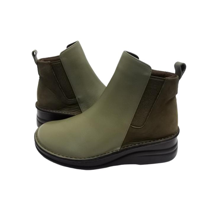 インコルジェ 7128 モスグリーンコンビ バイカラーショートブーツ 送料