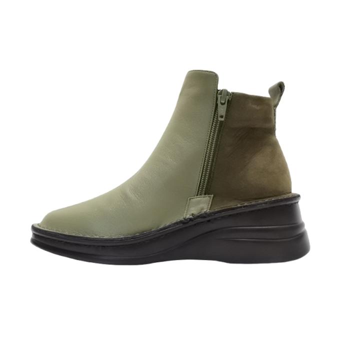 インコルジェ 7128 モスグリーンコンビ バイカラーショートブーツ 送料