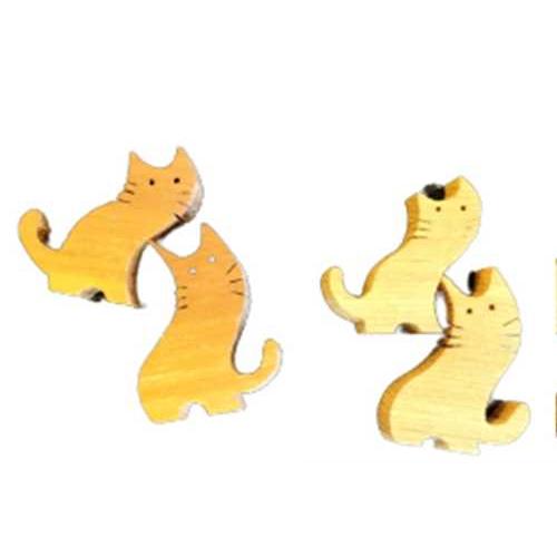 三上工作所 無垢材 木製 ネコ 猫の置き物 ペアキャット 小物 置物 送料