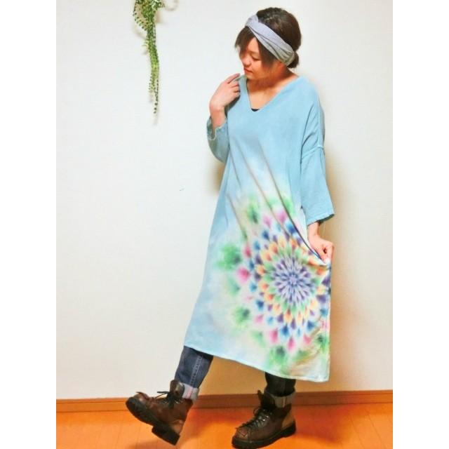 ハンサム染め最新作 新型ゆったりワンピース 優しく爽やかな水色に華やかな大曼荼羅 Hd10 43 旅空 Tabisora Foolsgold Web Shop 通販 Yahoo ショッピング