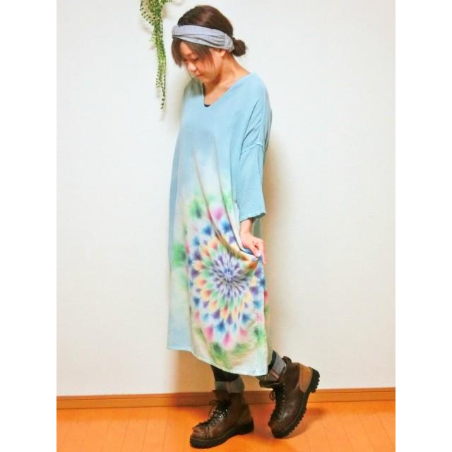 ハンサム染め最新作 新型ゆったりワンピース 優しく爽やかな水色に華やかな大曼荼羅 Hd10 43 旅空 Tabisora Foolsgold Web Shop 通販 Yahoo ショッピング