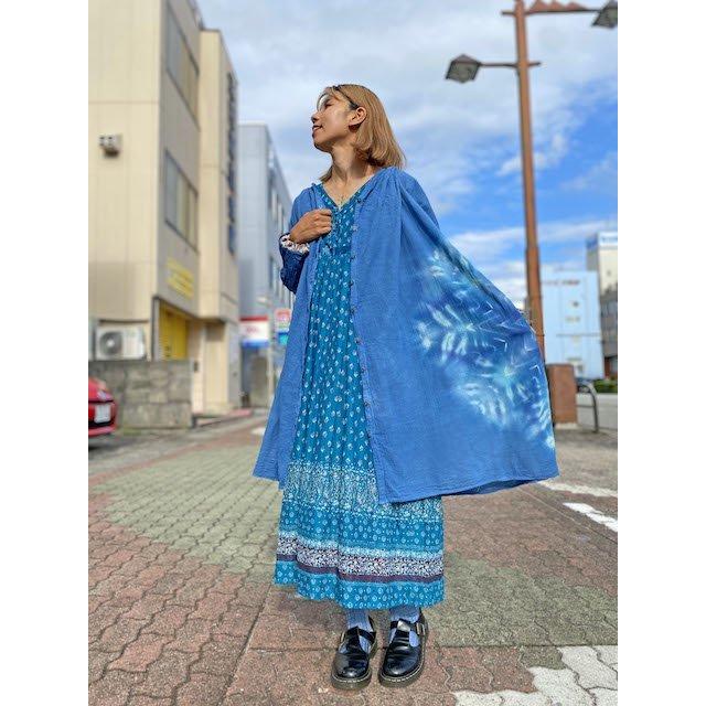 激安直営店 タイダイ染め 前開きワンピース ゆったりデザイン 優しい藍色に美しい幻想
