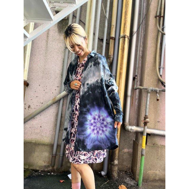 タイダイ染め 長袖ロングシャツ ブラック ムラ染め 美しい曼荼羅模様 