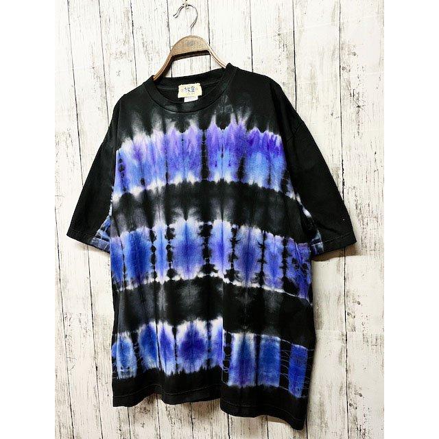 タイダイ染め ビッグシルエット Tシャツ Lサイズ ブラック×ブルー