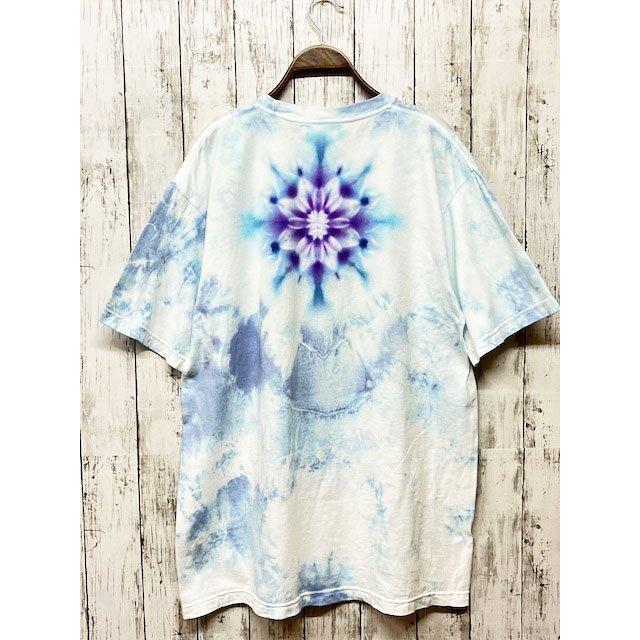 最終価格【未使用】L.G.B. タイダイ　ムラ染総柄ホースプリント　リブTシャツ タイダイ Tシャツ XLサイズ 曼荼羅 ブルー ムラ染め Hippies Dye