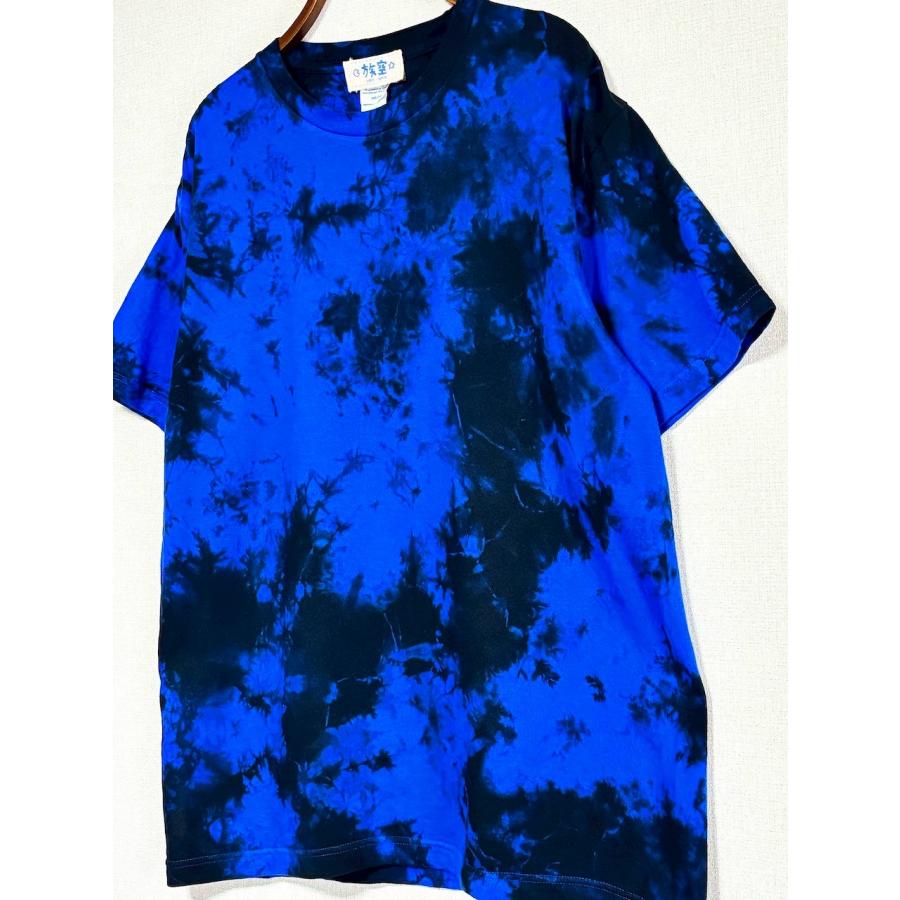 タイダイ Tシャツ Lサイズ ブラック×ブルー ムラ染め Hippies