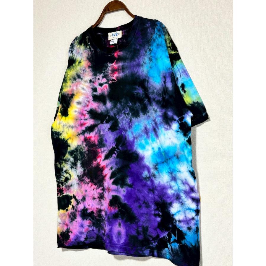 カラフルタイダイ タイダイ Tシャツ XXLサイズ ブラック×ブルー スパイラル