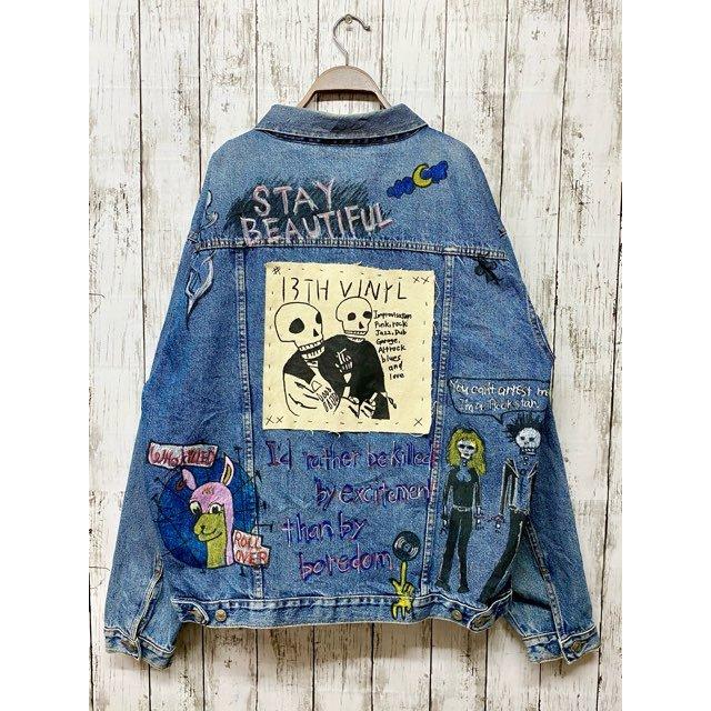 ペイントデニムジャケット 手描き ワッペン パッチワーク シド