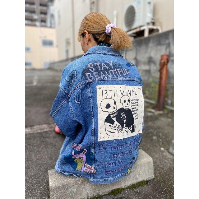 ペイントデニムジャケット 手描き ワッペン パッチワーク シド