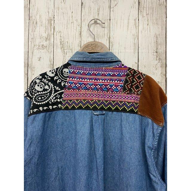 オリジナルリメイクデニムシャツ パッチワーク ヒッピー : 旅空