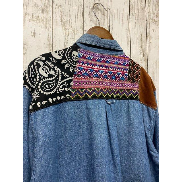 オリジナルリメイクデニムシャツ パッチワーク ヒッピー : 旅空