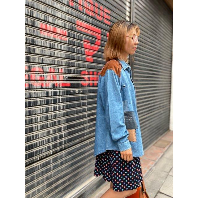 オリジナルリメイクデニムシャツ パッチワーク ヒッピー : 旅空