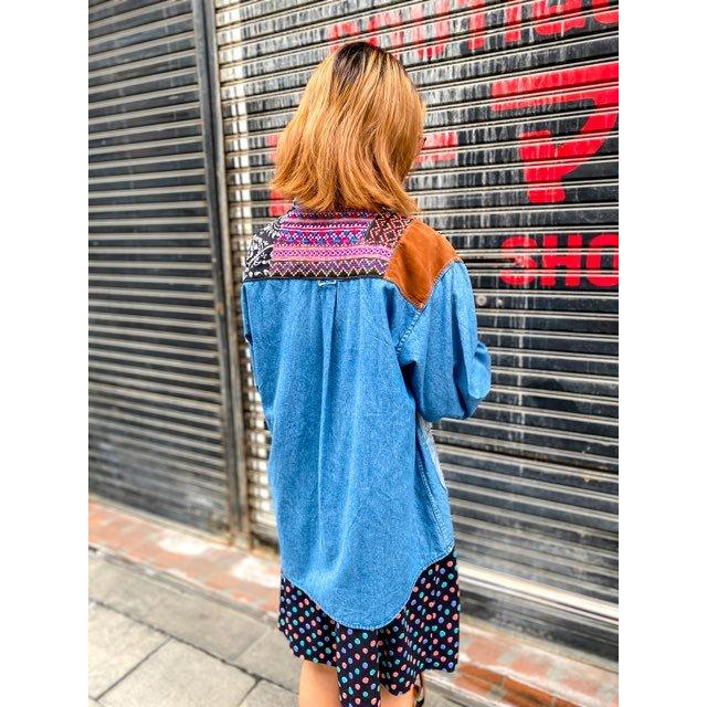 オリジナルリメイクデニムシャツ パッチワーク ヒッピー : 旅空