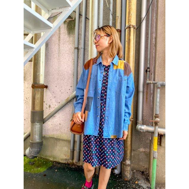 オリジナルリメイクデニムシャツ パッチワーク ヒッピー : 旅空