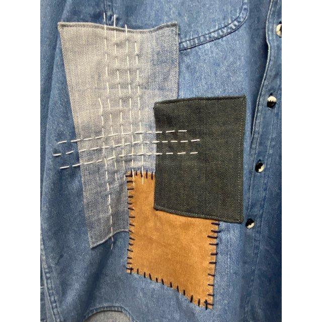 オリジナルリメイクデニムシャツ パッチワーク ヒッピー : 旅空