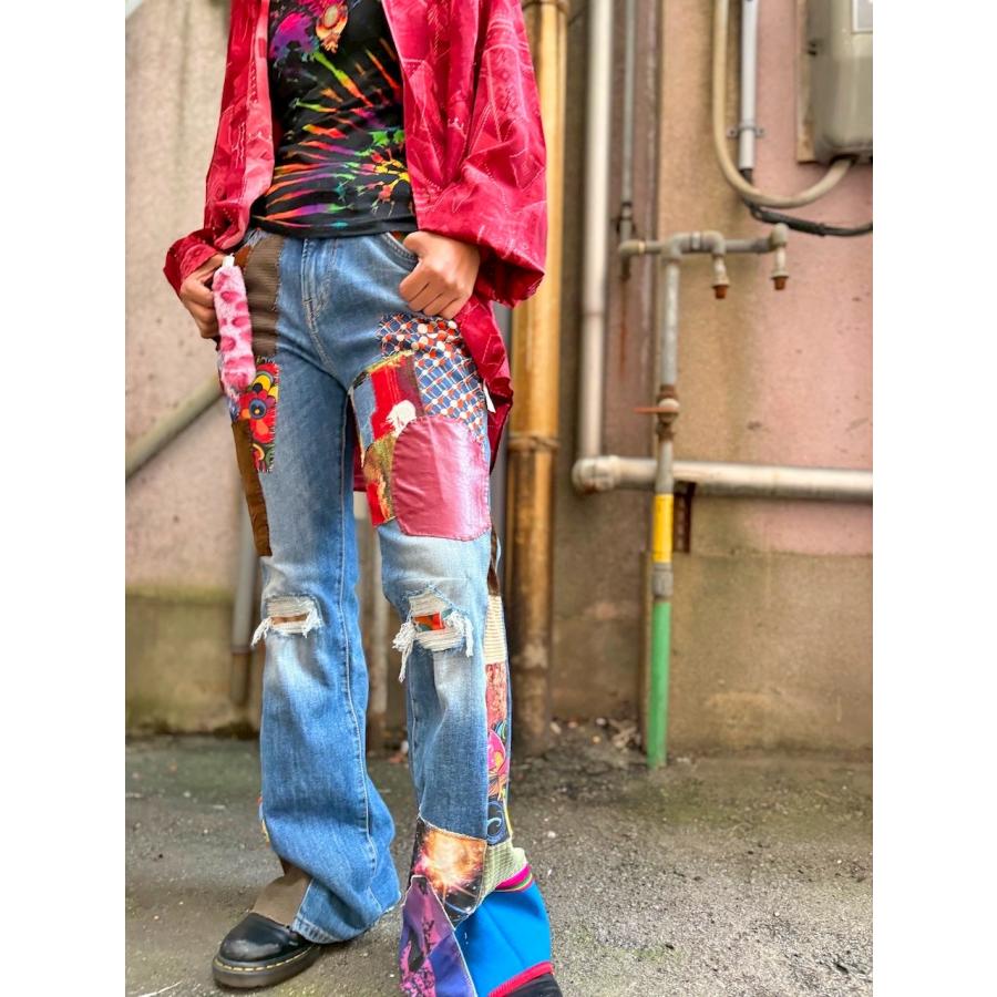 リメイクヒッピーデニム ペイント パッチワーク レディース メンズ