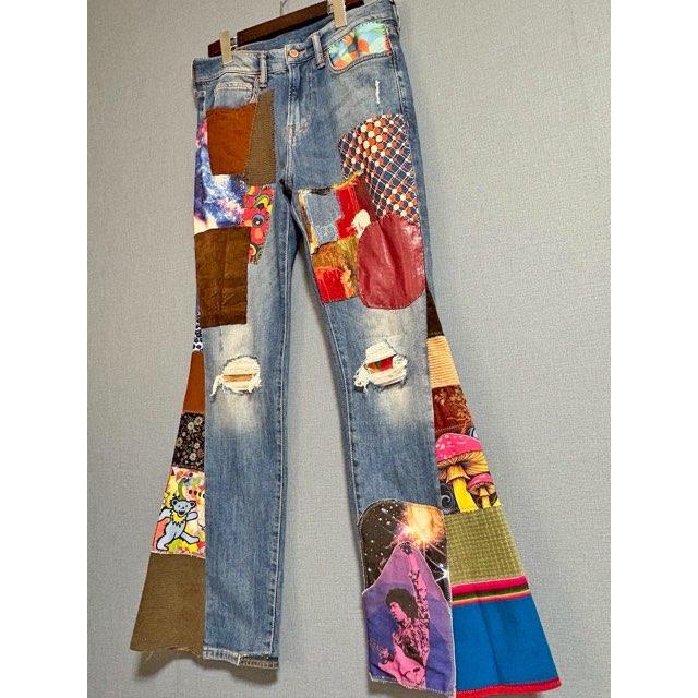 リメイクヒッピーデニム ペイント パッチワーク レディース メンズ