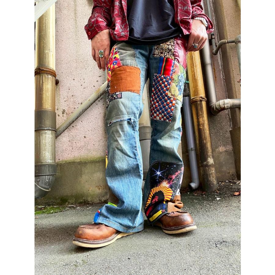 リメイクヒッピーデニム ペイント パッチワーク レディース メンズ