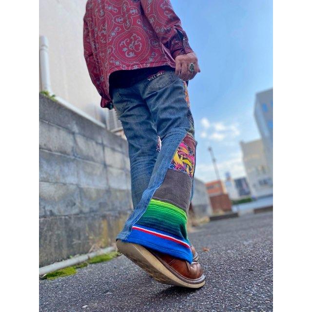 リメイクヒッピーデニム ペイント パッチワーク レディース メンズ