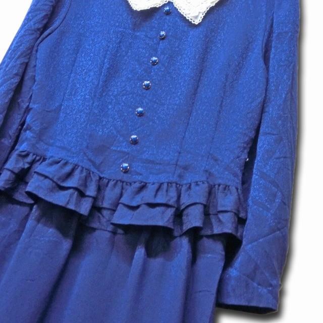 ワンピース レディース レトロ 古着 ヒッピー 60年代 70年代 セットアップ風 白襟 レース フリル レトロボタン ブルー Usd2 23 旅空 Tabisora Foolsgold Web Shop 通販 Yahoo ショッピング