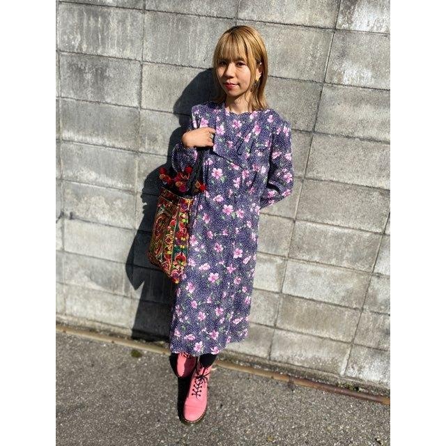 ワンピース レディース レトロ 古着 ヒッピー 60年代 70年代 ネイビー 