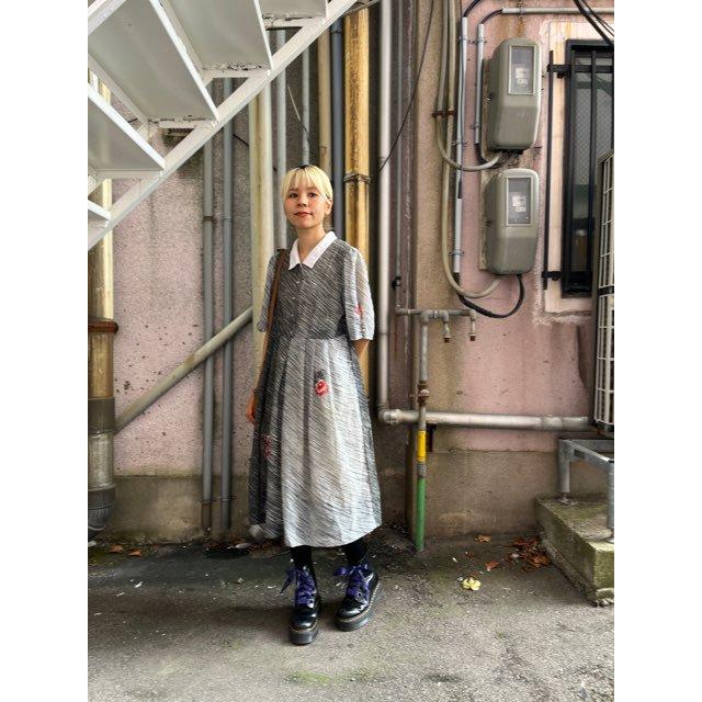 昭和レトロ 古着 ワンピース 半袖 花柄 グレー : 旅空 tabisora