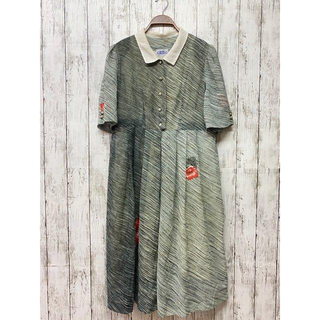 昭和レトロ 古着 ワンピース 半袖 花柄 グレー : 旅空 tabisora