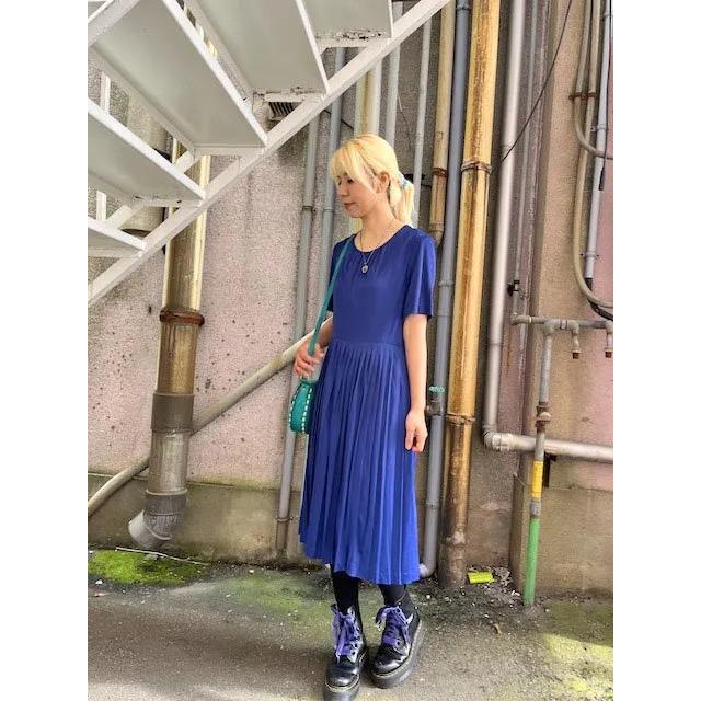 昭和レトロ 古着 ワンピース 半袖 無地 膝丈 レディース