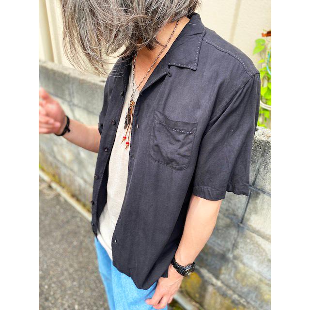 メンズ 古着 Used シャツ 開襟シャツ 半袖 ブラック : 旅空 tabisora