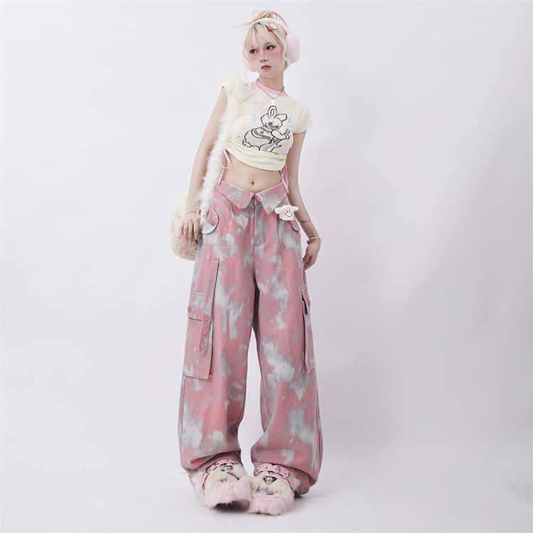 カーゴパンツ 迷彩 ワイドパンツ 韓国 レディース ボトムズ 普段着