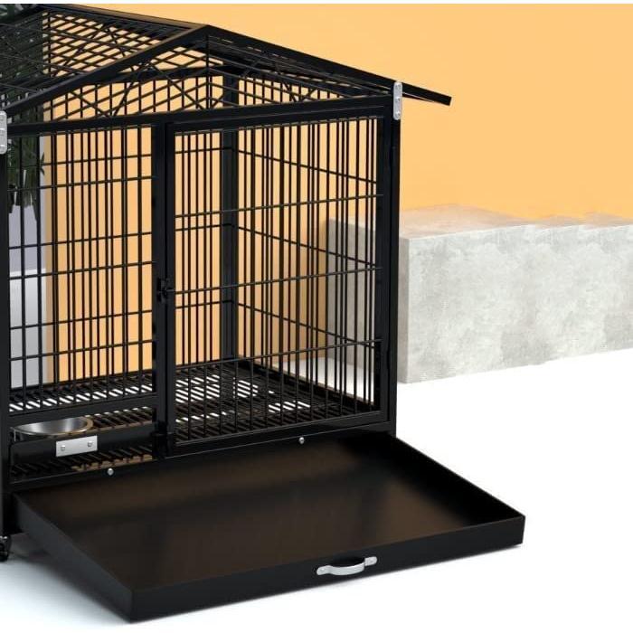 犬サークル ペットケージ 鉄製の犬用ケージ、頑丈なロック付きの脱出防止犬小屋、両開きドア、取り外し可能なトレイ室内犬小屋 ，金属製の犬用ケージクレート 