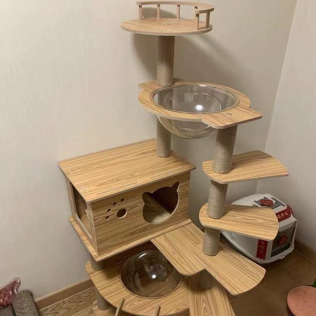 木製キャットタワー 猫タワー 据え置き型 大型 多頭飼い 透明宇宙船