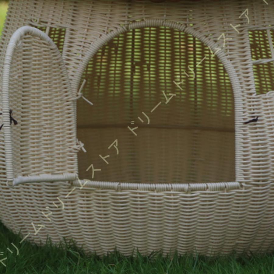 ペットベッド 藤編み ラタン ドーム型 ペットハウス 通気性抜群 夏用 涼しい ござ付き クッション付き 天然素材 猫ちぐら 猫ネスト 手編み 細工品 小型犬 クッション付き