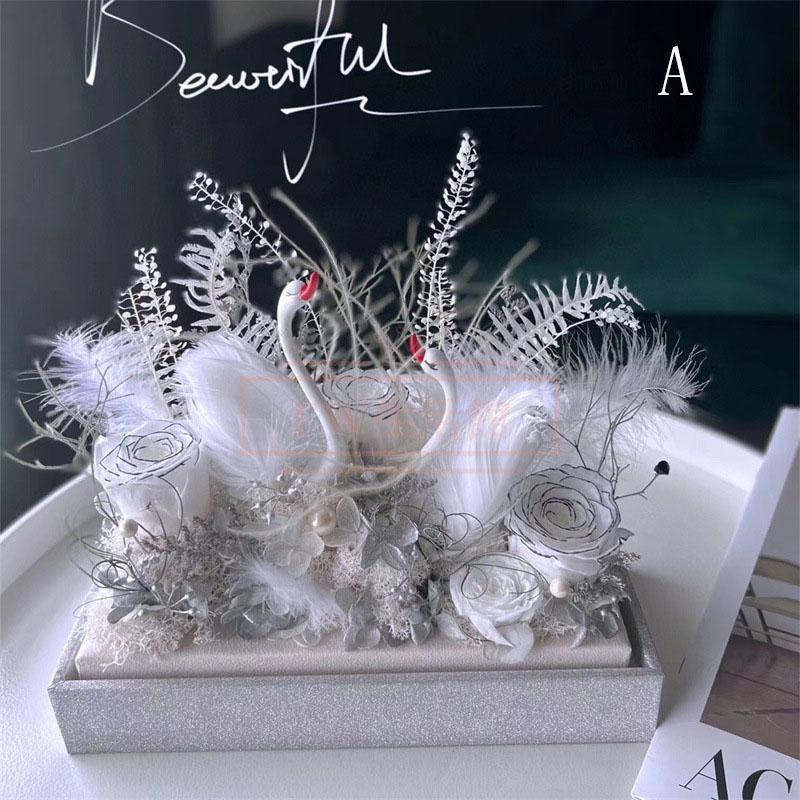 プリザーブドフラワー花白いバラのアレンジ白鳥の湖ホワイトスワン 結婚祝い お見舞い 記念日 プレゼント