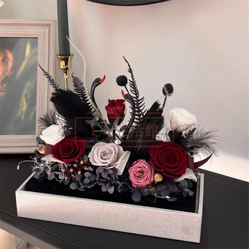 プリザーブドフラワー花白いバラのアレンジ白鳥の湖ホワイトスワン 結婚祝い お見舞い 記念日 プレゼント